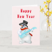 Happy New Year Kaart Snowman Guitar Player Musical (Gele Bloem)