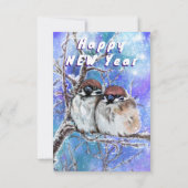 Happy New Year Kaart Sparrows Couin Winter (Achterkant)