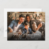 Happy New Year Kalligrafie script Foto Briefkaart (Voorkant / Achterkant)