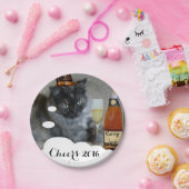 Happy New Year (kat) Papieren Borden van RoseWrite Papieren Bordje (Feest)