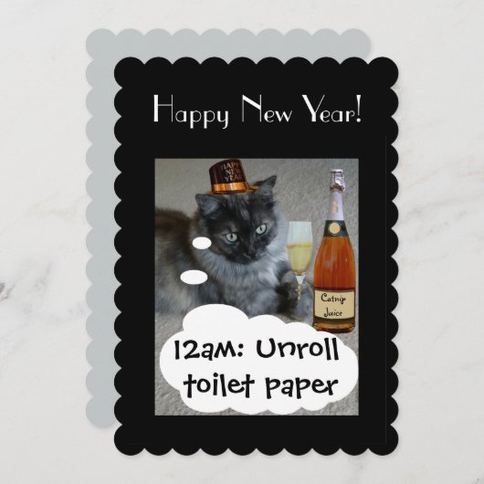 Happy New Year (kat) Uitnodiging van RoseWrites (Voorkant / Achterkant)