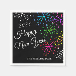 Happy new year kleurful vuurwerkscript magnenet servet