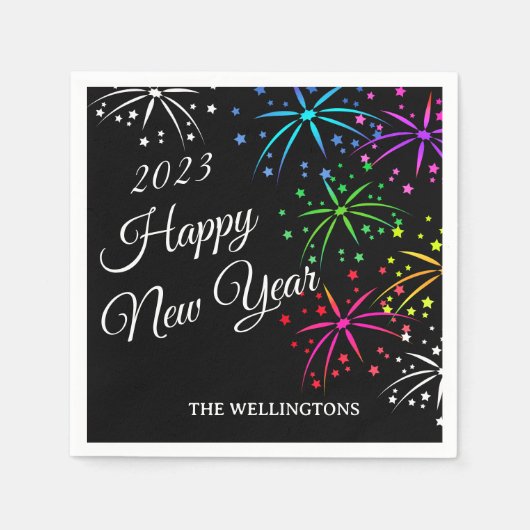 Happy new year kleurful vuurwerkscript magnenet servet (Voorkant)