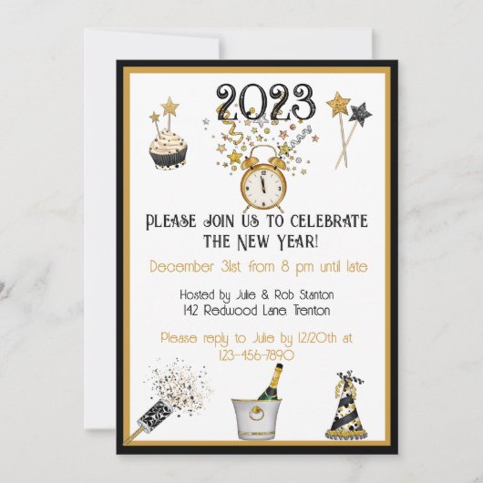 Happy New Year Klock Party Uitnodiging (Voorkant)