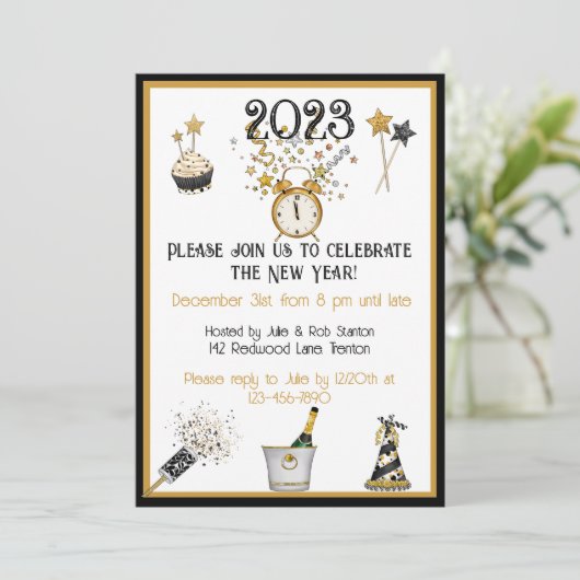 Happy New Year Klock Party Uitnodiging (Staand voorkant)