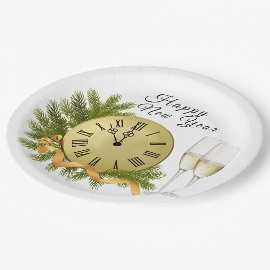 Happy New Year-klok Papieren Bordje (Gekanteld)