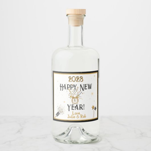 Happy New Year-klok, Pet, Confetti, Custom Champa Likeurfles Etiket (Voorkant)