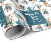 Happy New Year Leaves en Socrates Pattern Cadeaupapier (Rol Hoek)