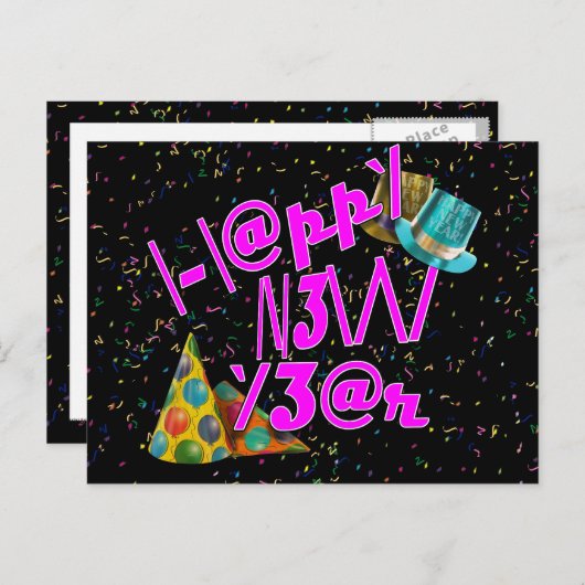 HAPPY NEW YEAR LEET FEESTDAGENKAART (Voorkant / Achterkant)