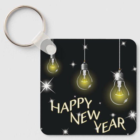 Happy New Year Lightbulbs Sleutelhanger (Voorkant)