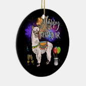 Happy New Year Llama Alpaca Fireworks Keramisch Ornament (Rechts)