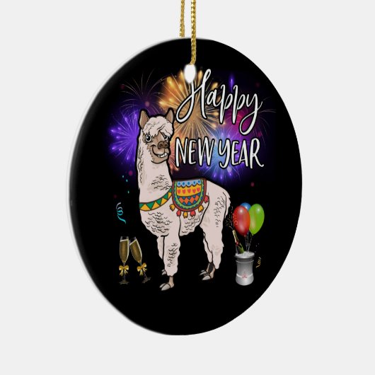 Happy New Year Llama Alpaca Fireworks Keramisch Ornament (Rechts)