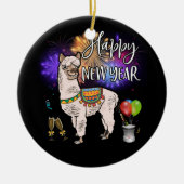 Happy New Year Llama Alpaca Fireworks Keramisch Ornament (Voorkant)