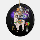 Happy New Year Llama Alpaca Fireworks Keramisch Ornament (Links)