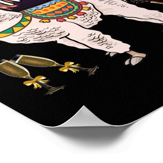 Happy New Year Llama Alpaca Fireworks Poster (Hoek)