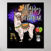 Happy New Year Llama Alpaca Fireworks Poster (Voorkant)