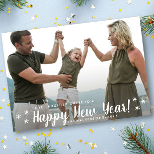 Happy New Year Love Laughter Cheer Custom Foto Feestdagenkaart