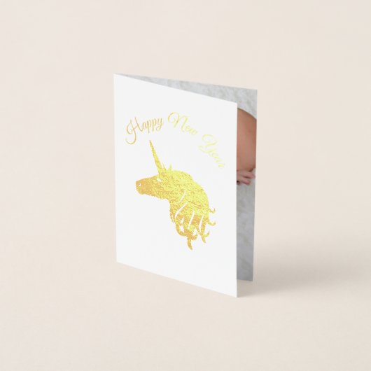 Happy New Year Magical Unicorn Photo Gold Folie Kaarten (Voorkant)