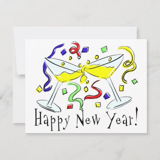 Happy New Year Martini Glasses Feestdagenkaart (Voorkant)
