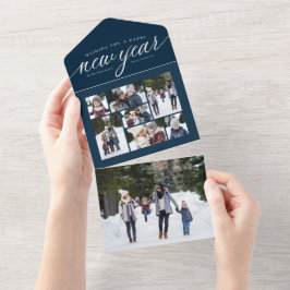 Happy New Year marvy blue photocollage drievoudig All In One Uitnodiging