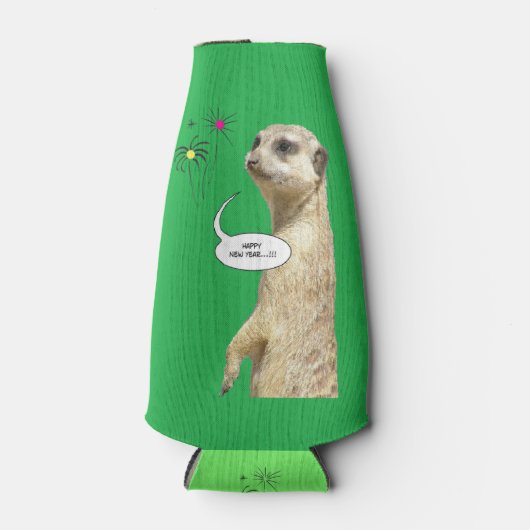Happy New Year Meerkat Bottle Cooler Green (Voorkant)