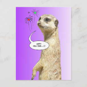 Happy New Year Meerkat Briefkaart Fireworks Paars