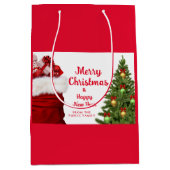 Happy New Year Merry Christmas Red Modern Round Medium Cadeauzakje (Voorkant)