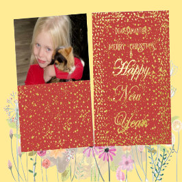 Happy New Year Merry kerst Red Glitter Foto Folie Feestdagenkaart