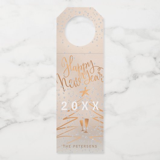 Happy New Year Metallic Copper Roos Gold Flessenhanger (Voorkant)