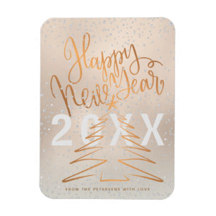 Happy New Year Metallic Copper Roos Gold Magneet