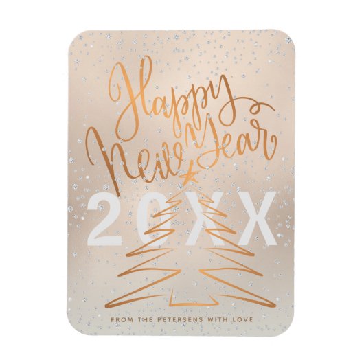 Happy New Year Metallic Copper Roos Gold Magneet (Verticaal)