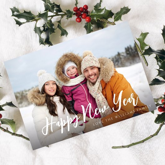Happy New Year Minimalist Chic Photo Card 4 Kaart