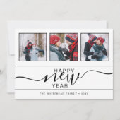 Happy New Year Modern 3 Photo Hand Lettering Feestdagenkaart (Voorkant)