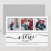 Happy New Year Modern 3 Photo Hand Lettering Feestdagenkaart (Voorkant / Achterkant)