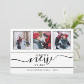 Happy New Year Modern 3 Photo Hand Lettering Feestdagenkaart (Staand voorkant)