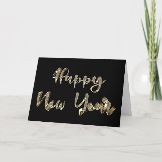 Happy New Year Modern Black en Gold Text Elegant Feestdagen Kaart (Voorkant)