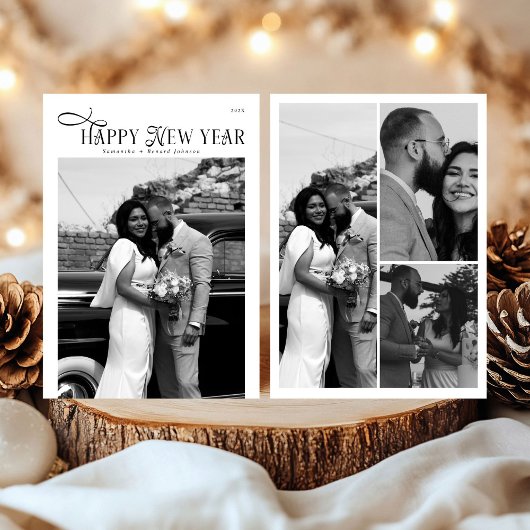 Happy New Year Modern Chic Stylish Photo Collage Feestdagenkaart