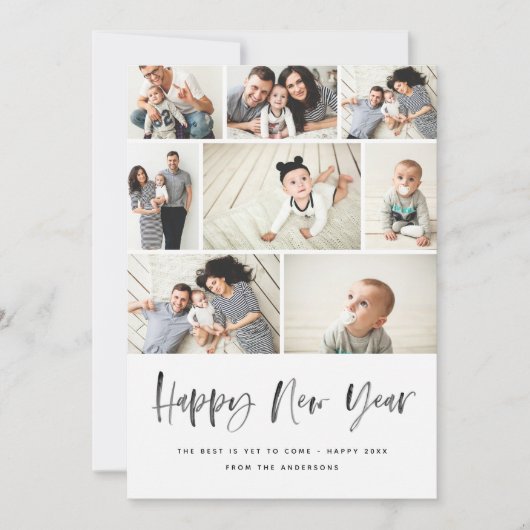 Happy New Year Modern Family Photo Collage Review Feestdagenkaart (Voorkant)