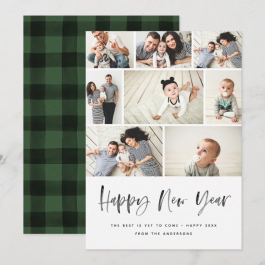 Happy New Year Modern Family Photo Collage Review Feestdagenkaart (Voorkant / Achterkant)