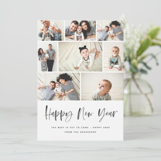 Happy New Year Modern Family Photo Collage Review Feestdagenkaart (Staand voorkant)
