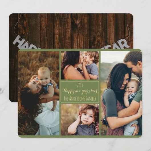 Happy New Year Modern Family Photo Collage Review Feestdagenkaart (Voorkant / Achterkant)