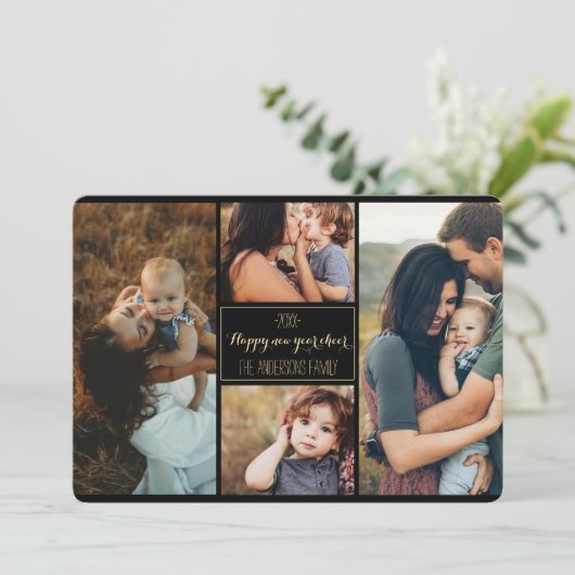 Happy New Year Modern Family Photo Collage Review Feestdagenkaart (Staand voorkant)