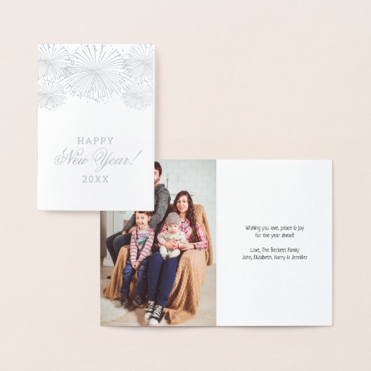 Happy New Year! Modern Fireworks Photo Folie Kaarten (Display)