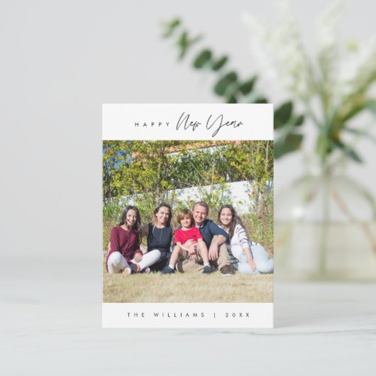 Happy New Year, Modern Greeting Family Foto Briefkaart (Staand voorkant)