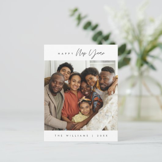 Happy New Year, Modern Greeting Family Photo Postc Briefkaart (Staand voorkant)