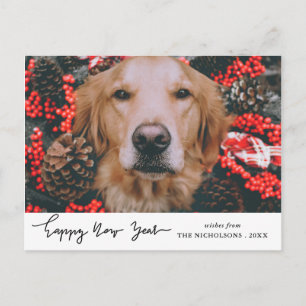 Happy New Year Modern Holiday Dog Pet Foto Feestdagenkaart