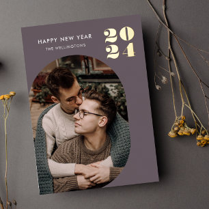 Happy New Year Modern Lijst Paars Gold Folie Feestdagenkaart