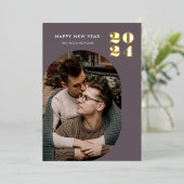 Happy New Year Modern Lijst Paars Gold Folie Feestdagenkaart (Staand Voorkant)