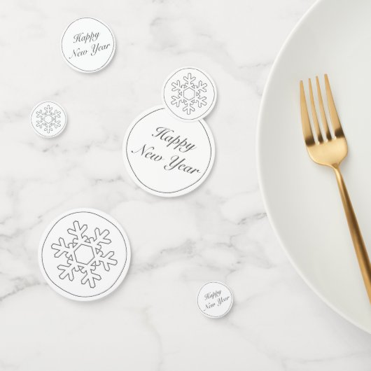 Happy New Year Modern Minimalist White Black Confetti (Groep)