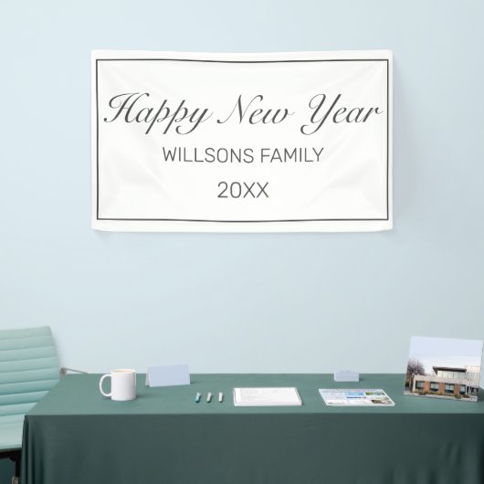 Happy New Year Modern Minimalist White Black Spandoek (Beurs)